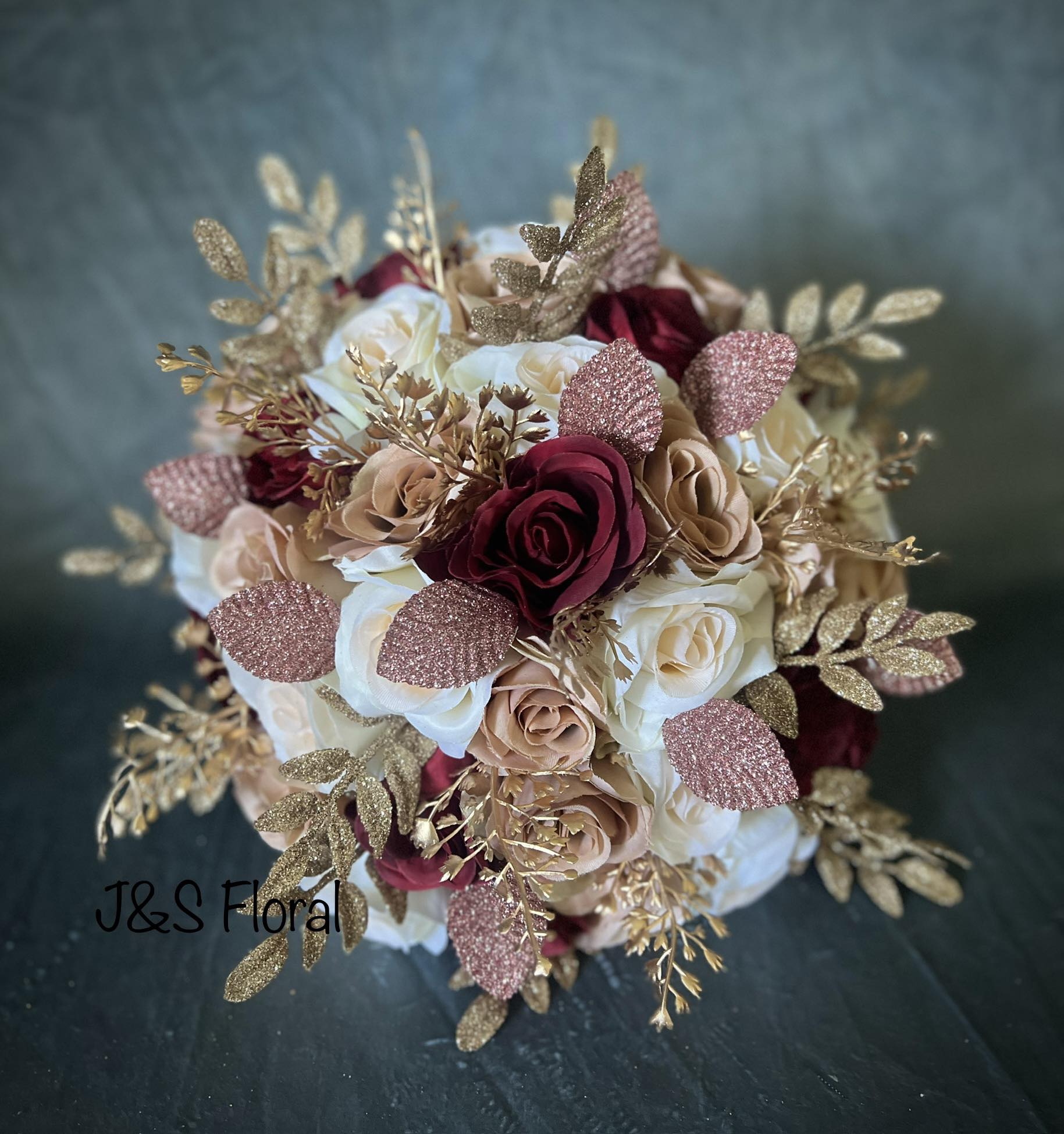 Gold, Burgundy and Pink Inspired Wedding  White rose bridal bouquet, Rose  bridal bouquet, Bridal bouquet flowers