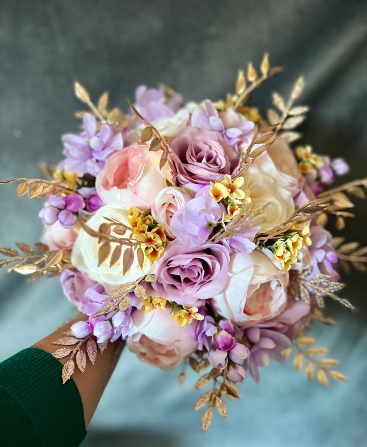 lavender flower wedding bouquets Victoria lavender yellow gold pink ivory bouquet – J & S Floral