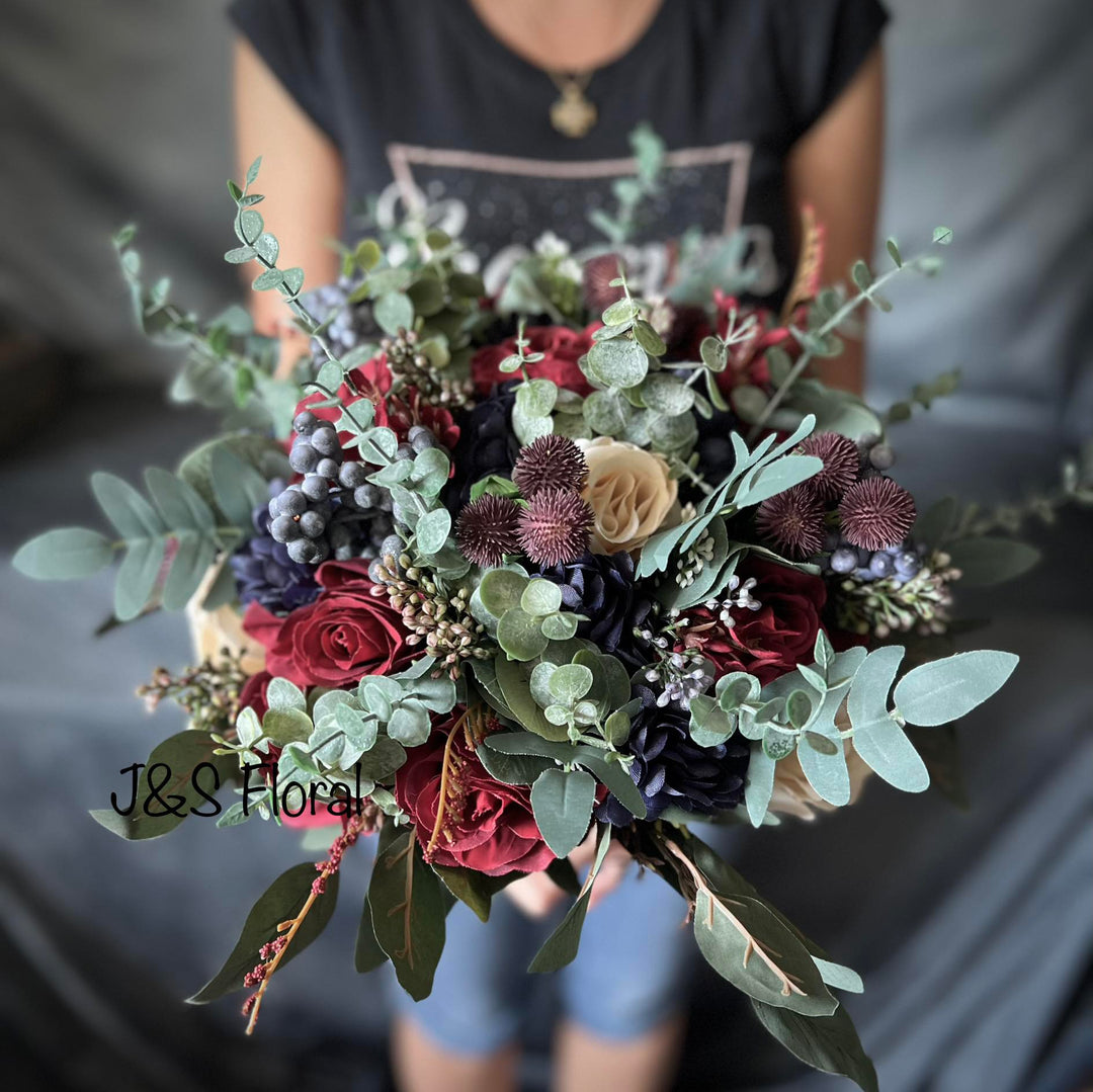 Burgundy Flowers For Navy Blue Bridesmaid Dresses Small Free-Form Bridal Bouquet In Burgundy Navy Burgundy Flowers For Navy Blue Bridesmaid Dresses Small Free-Form Bridal Bouquet In Burgundy Navy