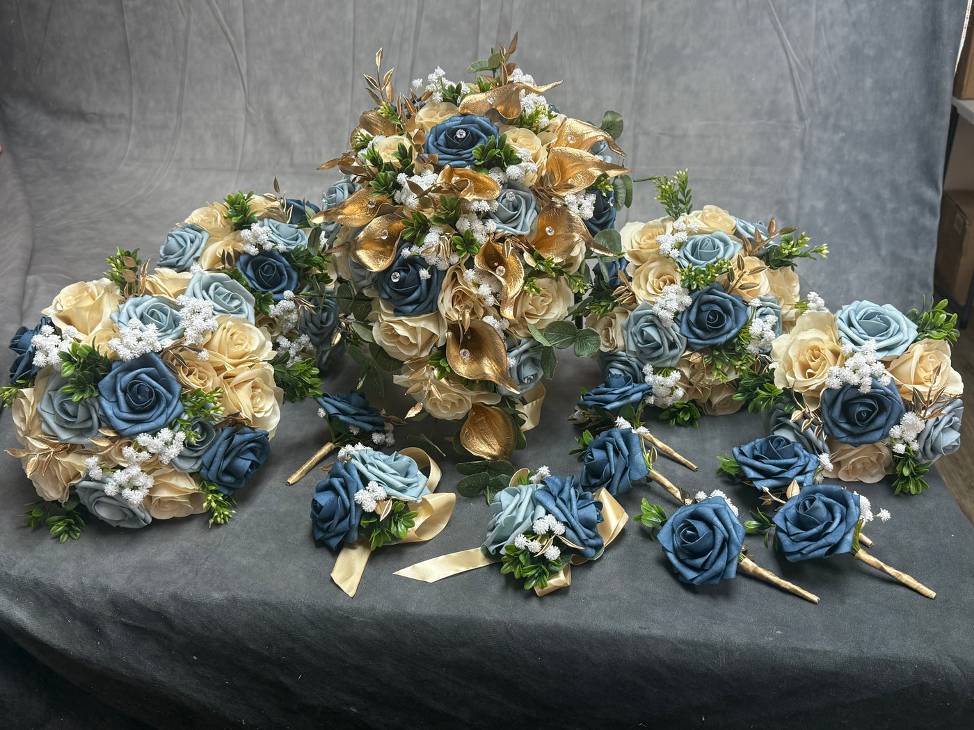 Lily Dusty Blue Ivory Gold Bundle