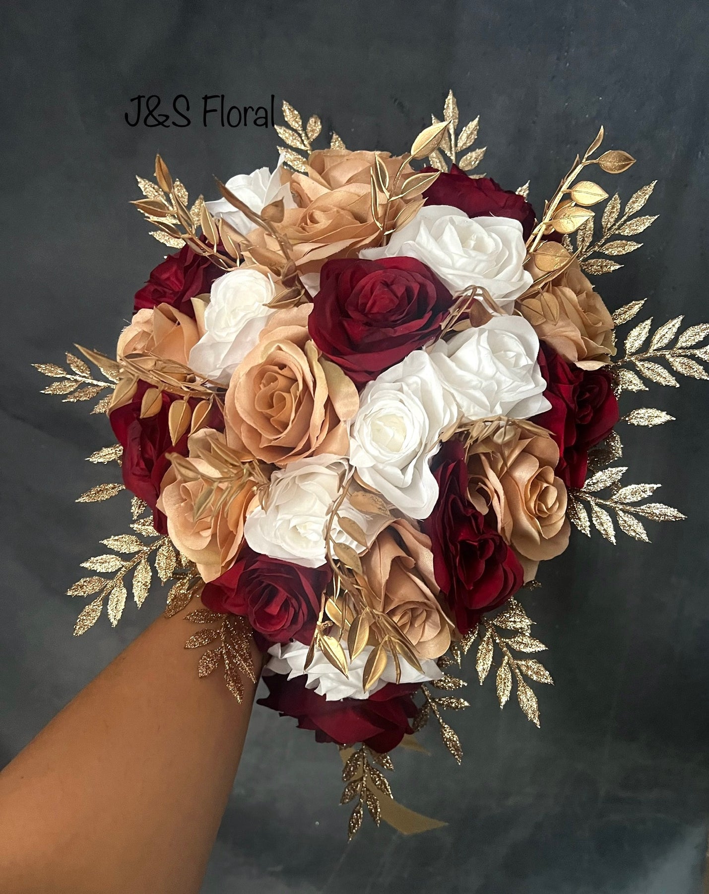 Ann Burgundy white rose gold wedding bundle J & S Floral Ann Burgundy white rose gold wedding bundle J & S Floral