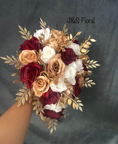 Ann Burgundy white rose gold wedding bundle