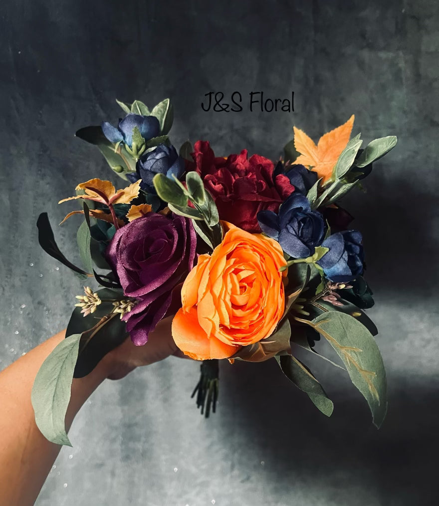 Karol Burgundy Navy Plum Orange Emerald Green Wedding Bundle – J \u0026 S Floral, image size:880x1013