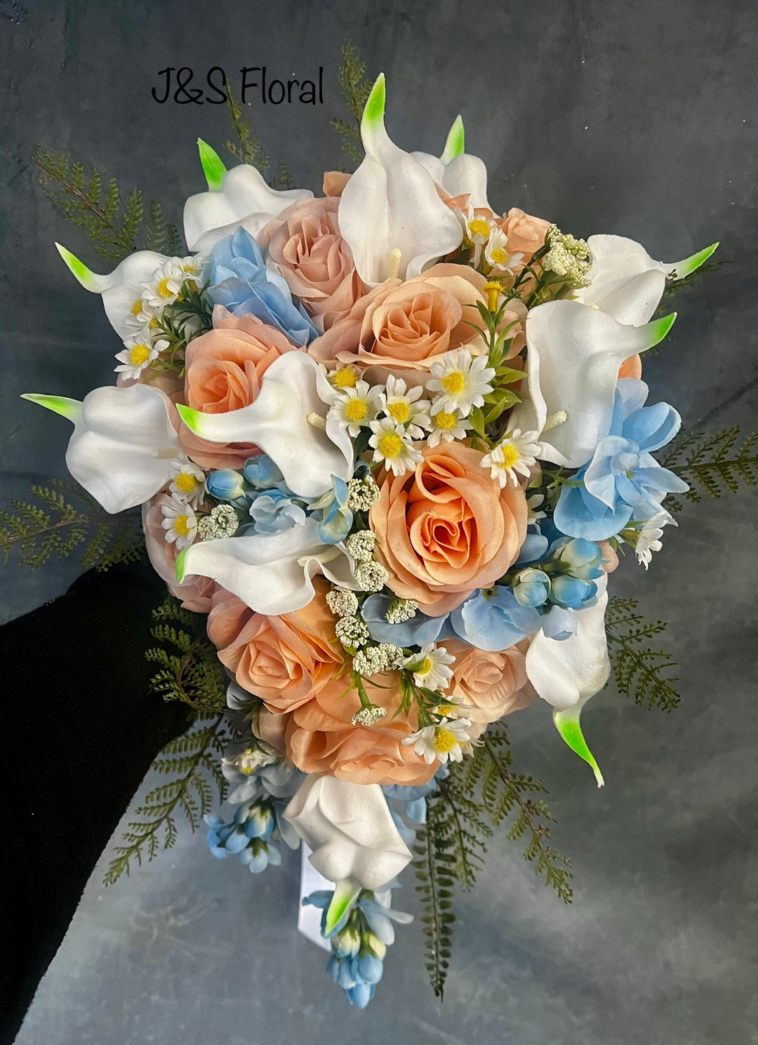 Factory Blue Peach Wedding Bouquet Flowers Faux