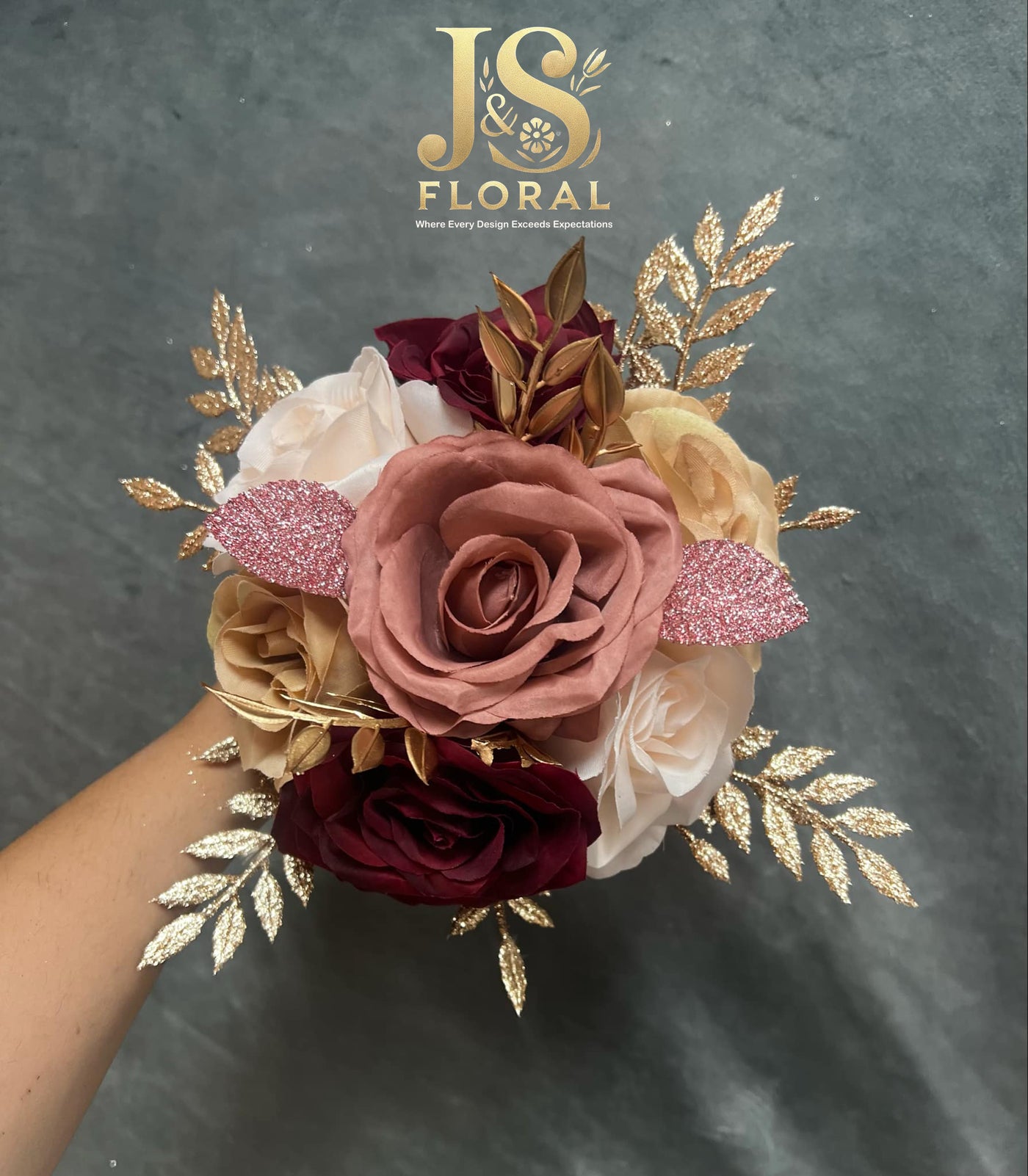 Carla Burgundy Dusty Rose Blush RoseGold Bouquet