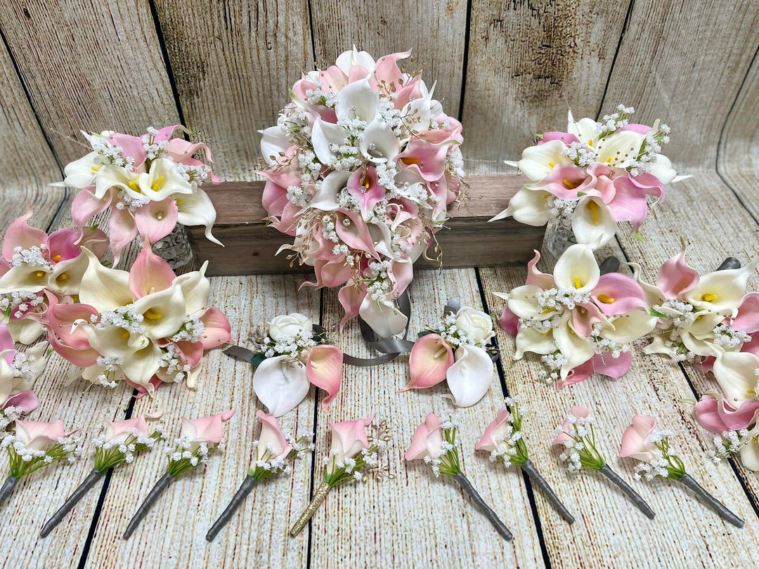 pink and white lily wedding bouquet Anne Pink White Gold Bundle – J & S Floral