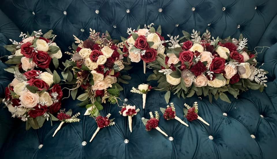Linda Burgundy Blush Cream Gold Silver Bundle – J & S Floral Linda Burgundy Blush Cream Gold Silver Bundle – J & S Floral