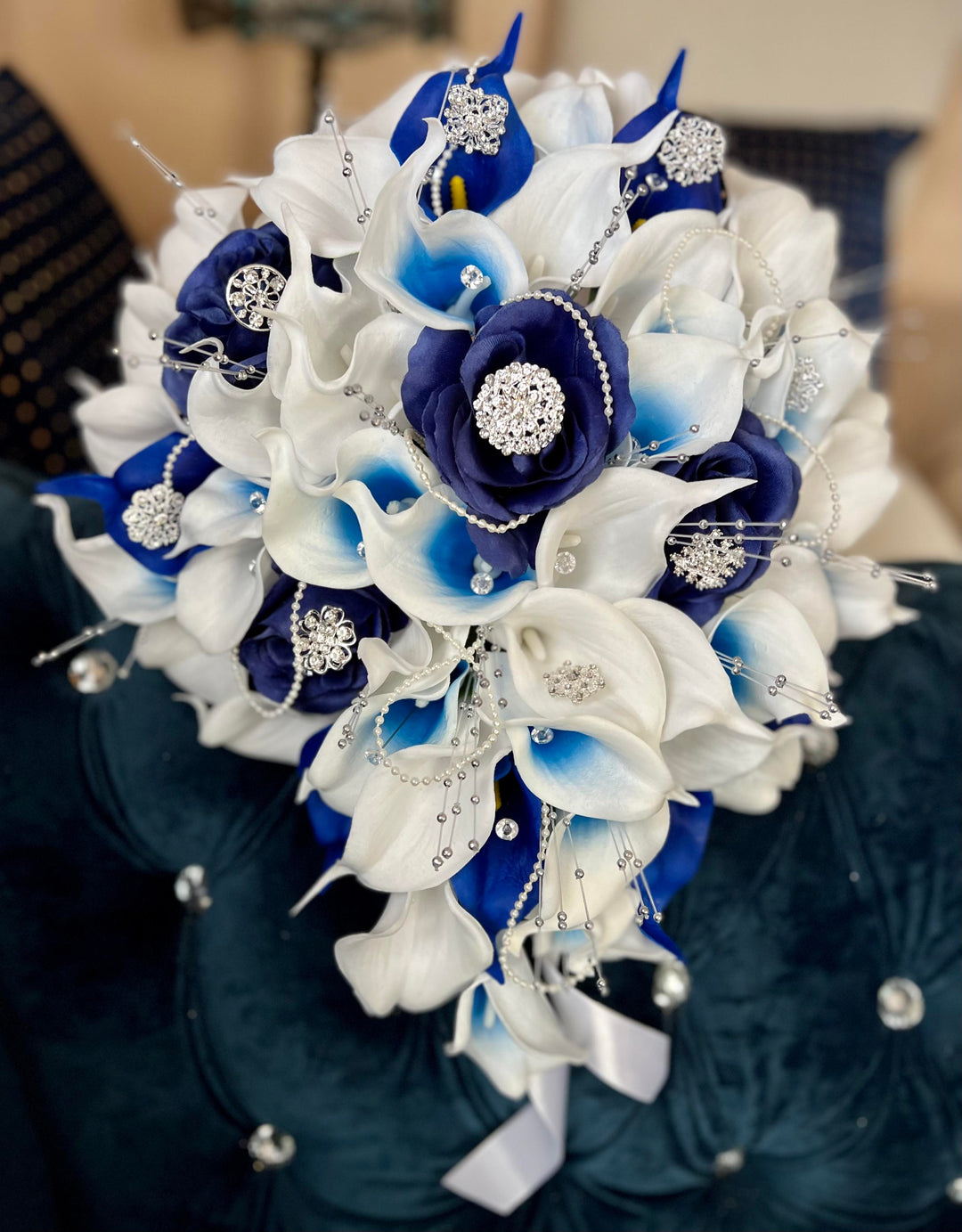 blue roses and white calla lilies bouquet Joselin Royal Blue White Silver Bundle – J & S Floral