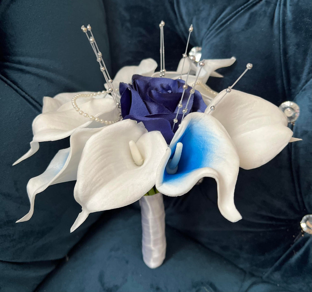 blue and white calla lily bouquet Joselin Royal Blue White Silver Bundle – J & S Floral