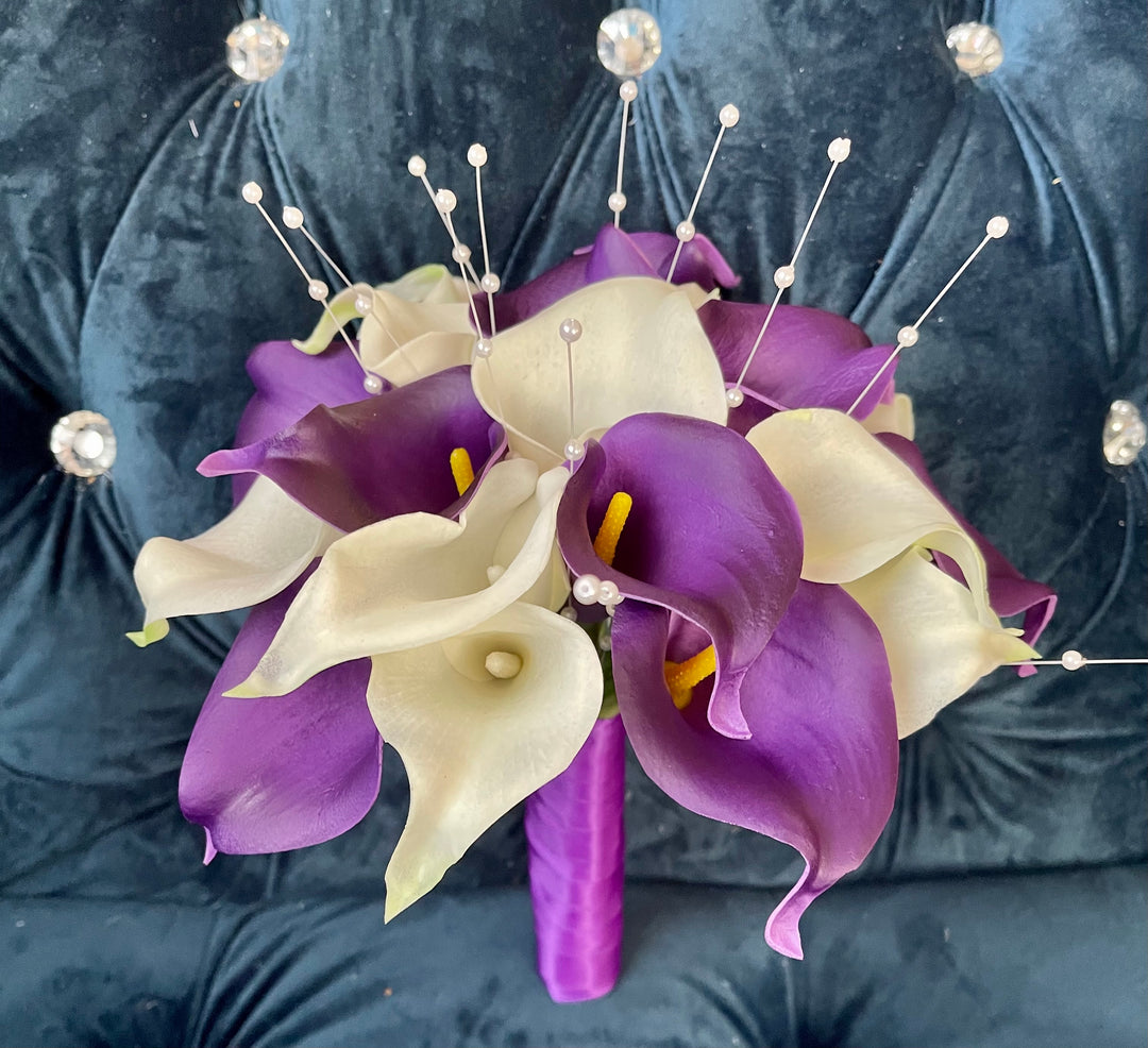 purple white calla lily wedding bouquet Aretha Purple and White Bundle – J & S Floral