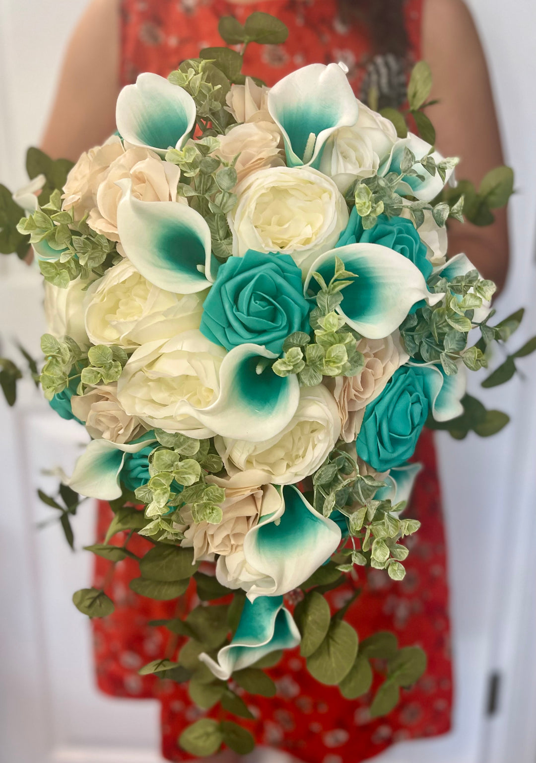 cabernet bridesmaid dress with sleeves Christina Teal Turquoise Ivory Bundle – J & S Floral