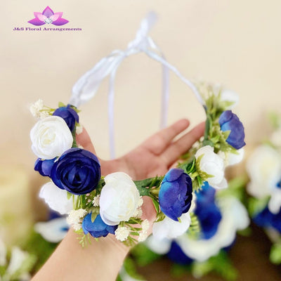 Jodi Royal Blue and White Wedding Flower Crown