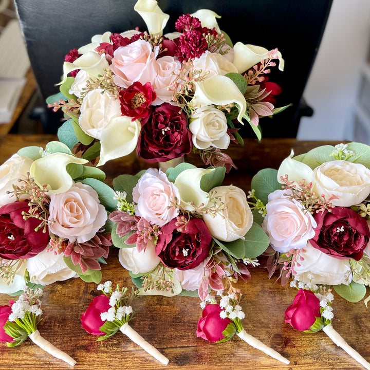 1) Burgundy and Blush Bouquet, Burgundy Bouquet, Blush Bouquet, Boho Bouquet, selling Burgundy Blush, Ivory Bouquet, Burgundy Bridesmaid Bouquet, Fa